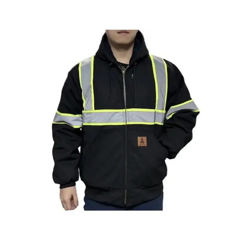 Reflective Heavy Duty Quilted Flannel Lined Waterproof Active Jacket Hooded Work Coat Cotton Casual for Men - Tops