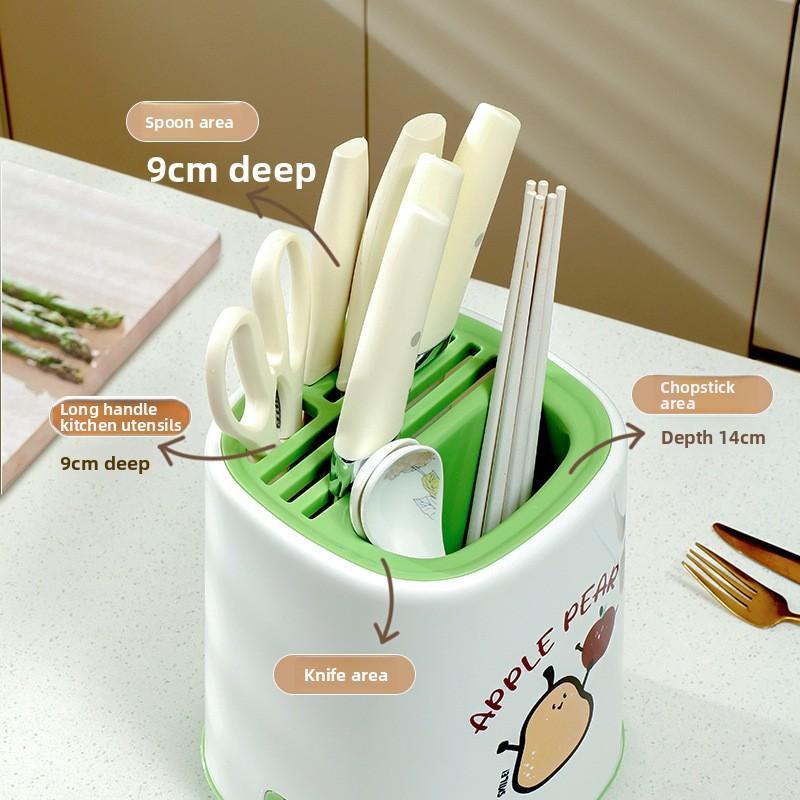 A Versatile Vertical Knife Holder for The Kitchen, Featuring a Rack for Chopsticks And an Integrated Storage Solution for Knives And Spoons