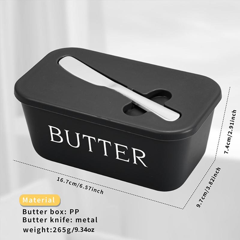 Sealed Butter Box with Lid, Stainless Steel Knife Included, Plastic Butter Tray Container for Counter & Fridge Door Organizer, Food Storage Containers
