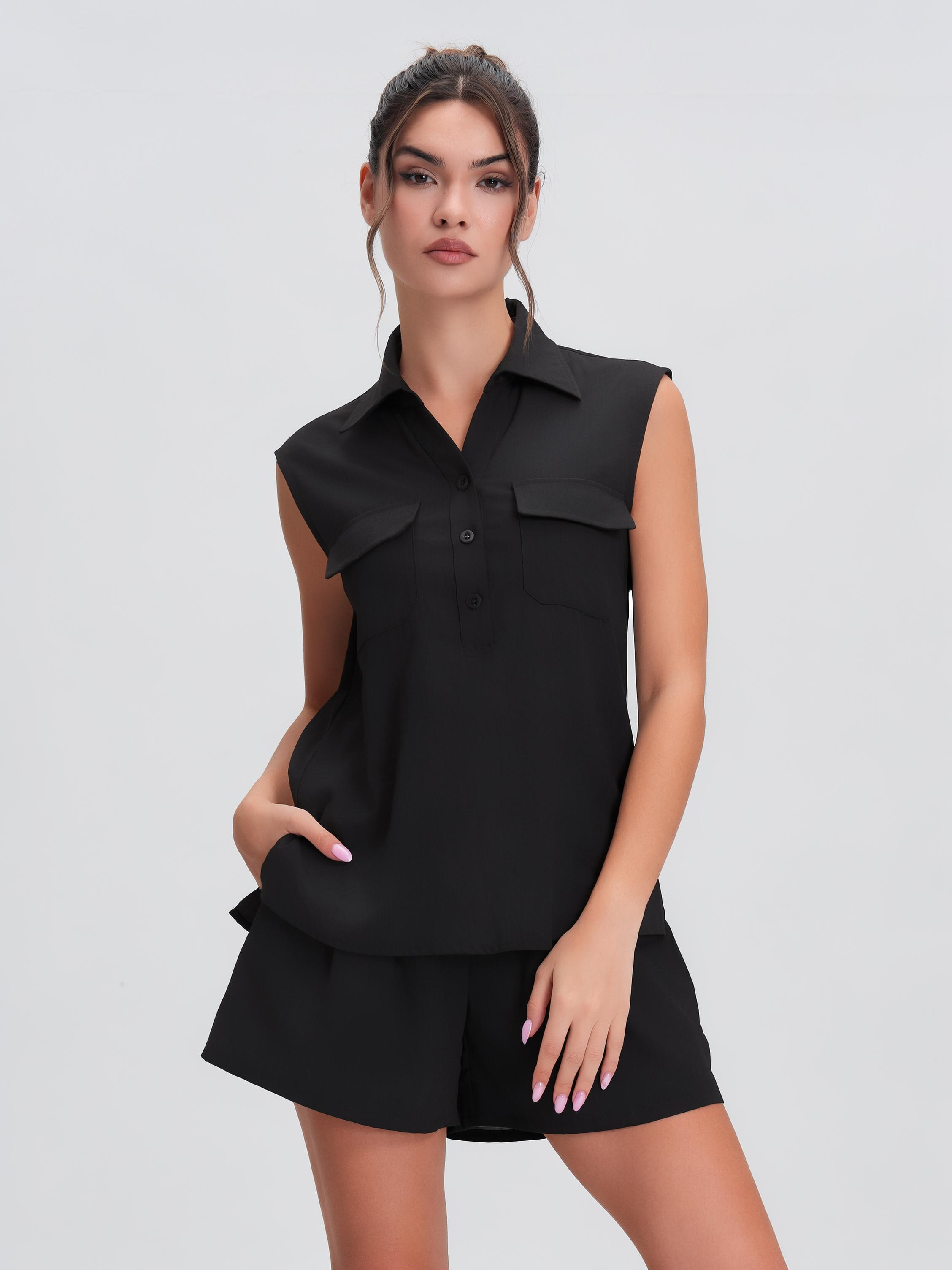 Women's Multifunctional V-Neck Sleeveless Top and Shorts Set, Breathable Soft Cotton Two-Piece, Summer Lightweight Quick-Dry Home Wear