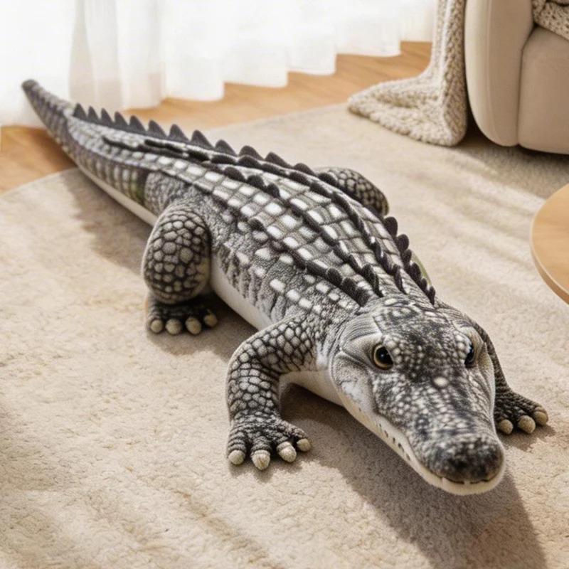 65/90CM Simulation Crocodile Plush Toys Soft Stuffed Lifelike Green Gray Brown Giant Alligator Sofa Cushion