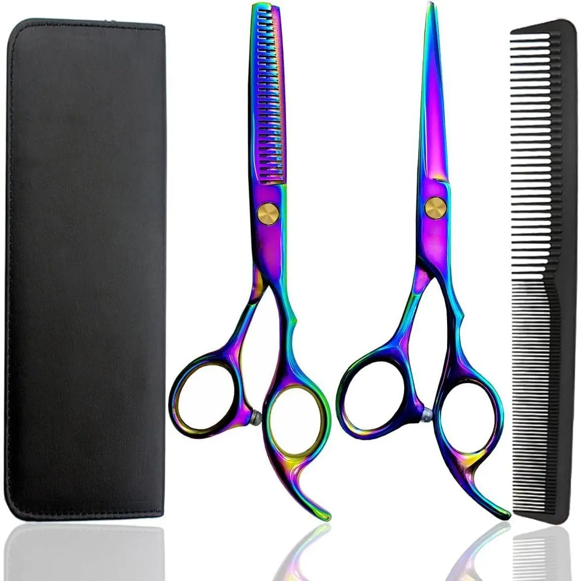 Bodeo 6-Inch Professional Japanese SS Stainless Steel Hair Cutting Shears Set - Rustproof Electroplated Smooth Blades, Barber Thinning Scissors Kit with Ergonomic Adjustable Lightweight Handle,