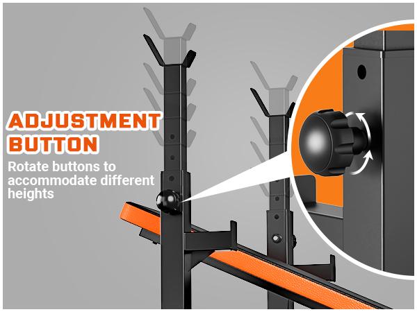 Hapsor Adjustable Weight Bench Set - Multi-Functional Press Rack with Squat Stand, Home Gym Olympic Weight Bench, Removable Foot Catch, Dumbbell Storage, Supports 770LBS, Bold Orange & Black Workout Equipment - Springtok