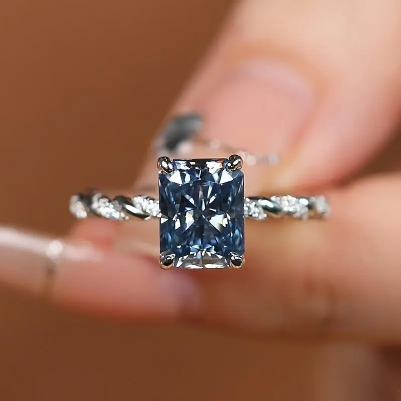 Women's Minimalist Square Cut Ring - Metal Coating, Cubic Zirconia Block-Shaped Sparkling Band, Unisex Promise Jewelry for Weddings