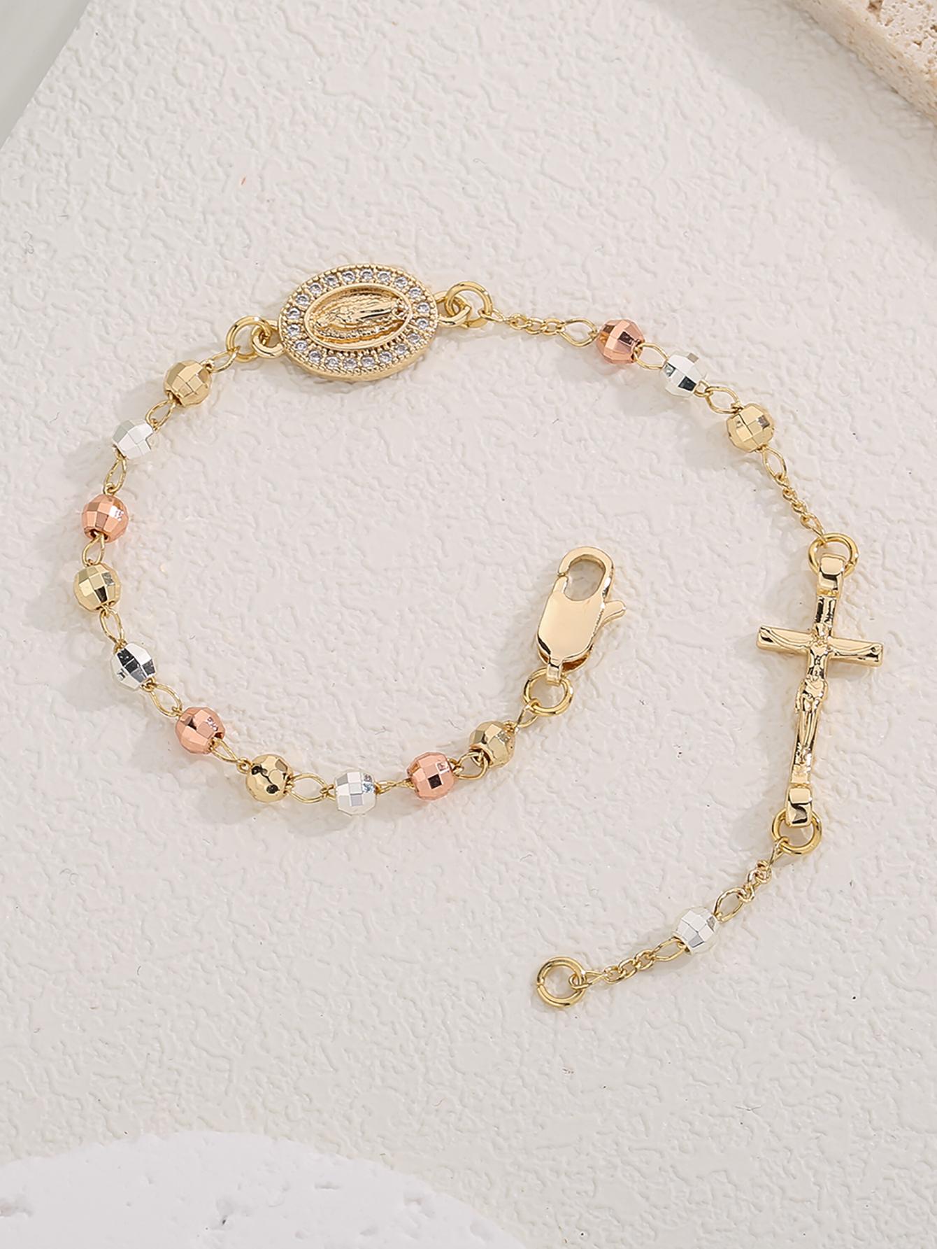 Three-Color Copper Rosary Bracelet, Classic Prayer Beads with Cross, Unisex Jewelry, Perfect Gift for Valentine's Day, Birthday, All Seasons