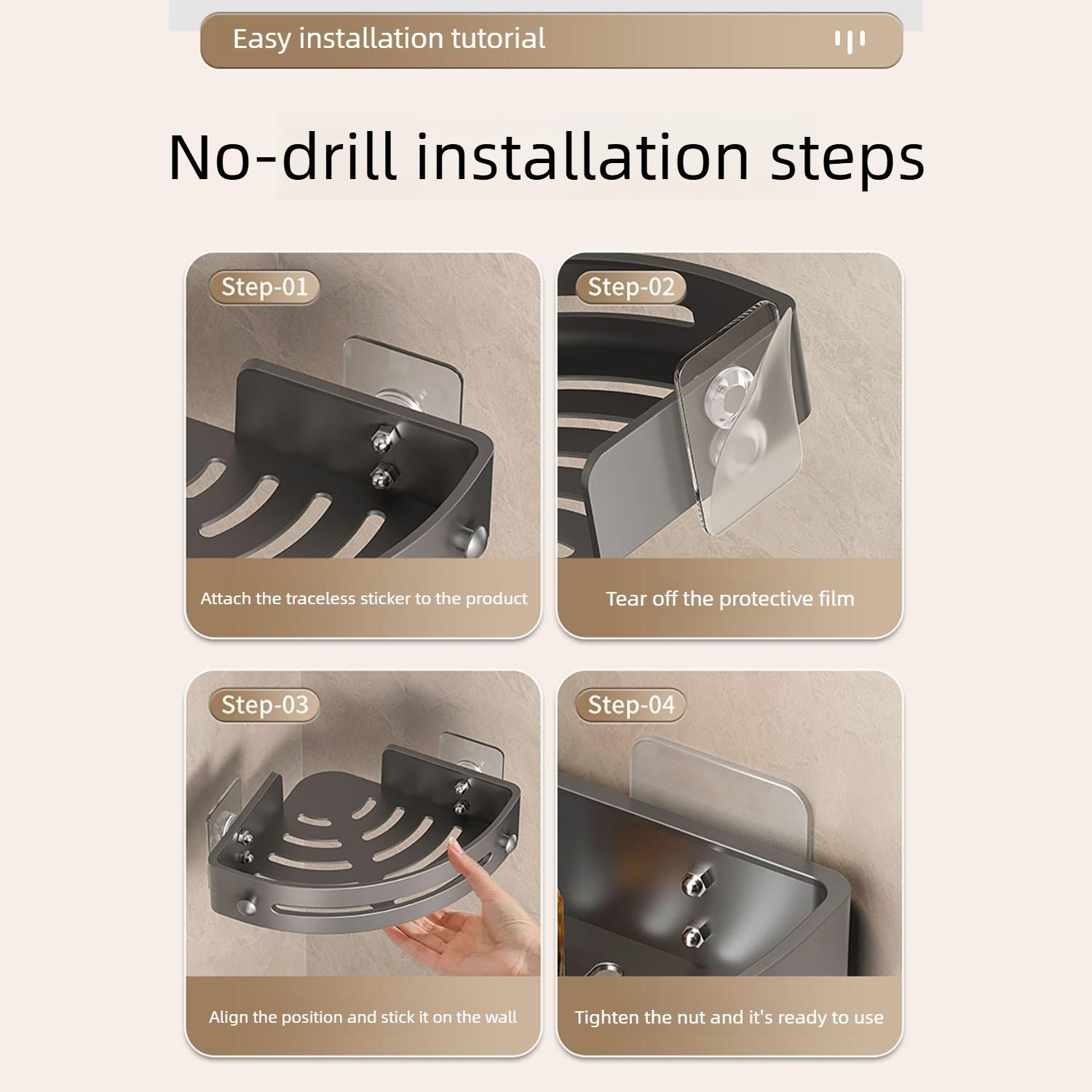 No-Drill Suction Corner Shower Rack, Rust-Resistant Abs Plastic Wall-Mounted Bathroom Organizer, Space-Saving Shower Shelf