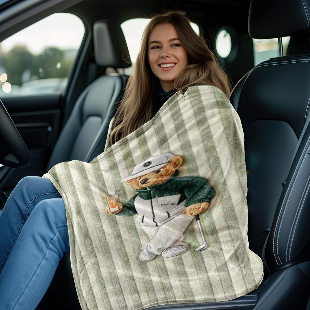 Trendy Cool Bear Pattern Blanket, Ultra-Soft Flannel Nap Blanket, Shawl Blanket, Small Cover Blanket, Lightweight Cozy Blanket, Perfect for Sofa Bed Office Travel