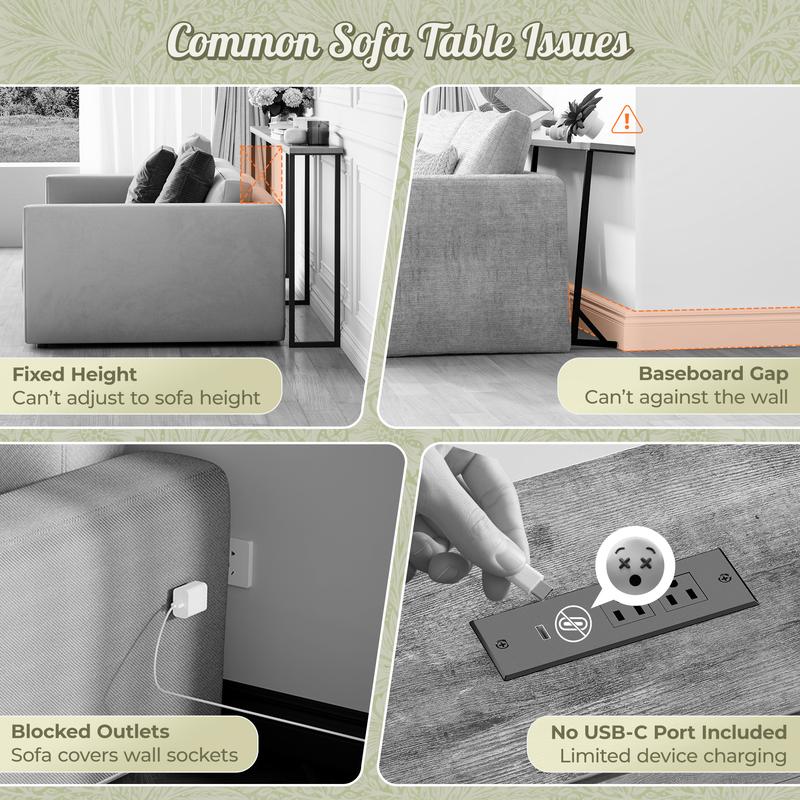 SUPERJARE Long Couch Table with Outlet, Sofa Table with Charging Station, Narrow Hallway Entryway Table, Behind Couch Table, for Living Room