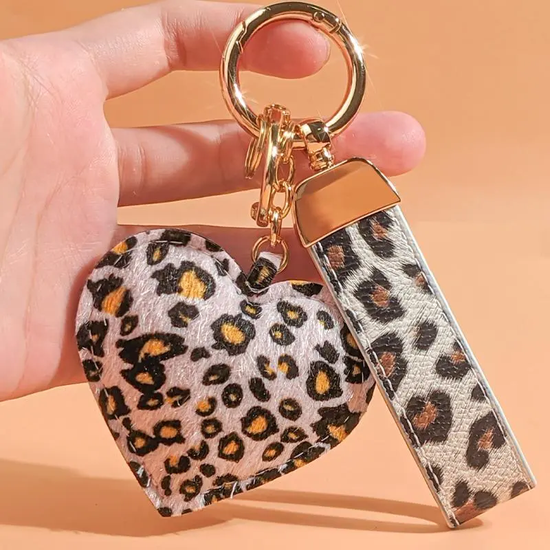 Women's Retro Animal Leopard Print PU Leather Keychain Wrist Strap - Multiple Styles, Various Pendant Shapes with Cherry & Heart Charm, Fashion Car Key Holder Bag Pendant