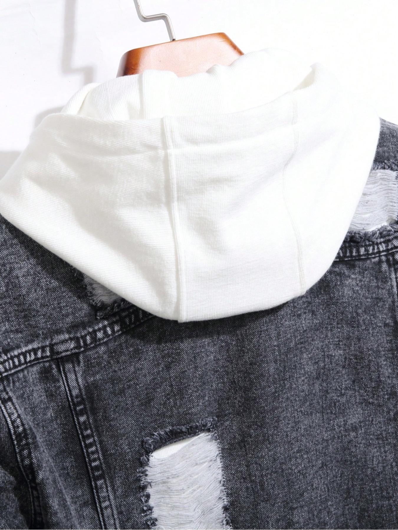 Trendy Distressed Ripped Plain Denim Jacket, Full of Street Style, Easily Create a Unique Look!(inner wear not included).