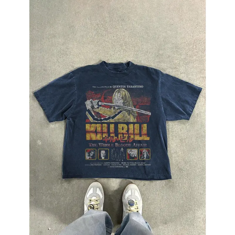 Vintage Movie Graphic Tee Men Distressed Oversized T-Shirt Retro 90s Action Film Print Streetwear Summer Casual Top