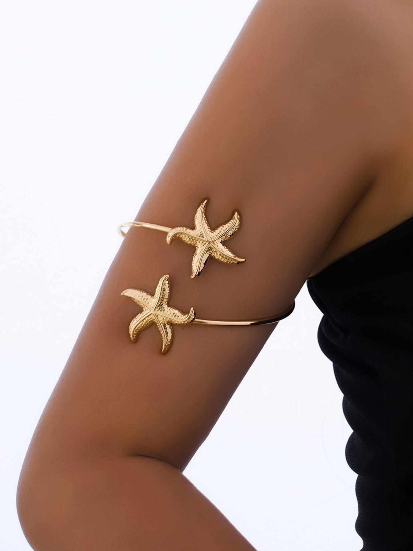 Gold Starfish Arm Cuff, Viral Boho Jewelry, Adjustable Armband, Nautical Beach Statement Piece, Summer Vacation Must-Have, Trending on For You Page, Perfect for Parties & OOTD, Cyber Monday Ready, High Engagement Accessory