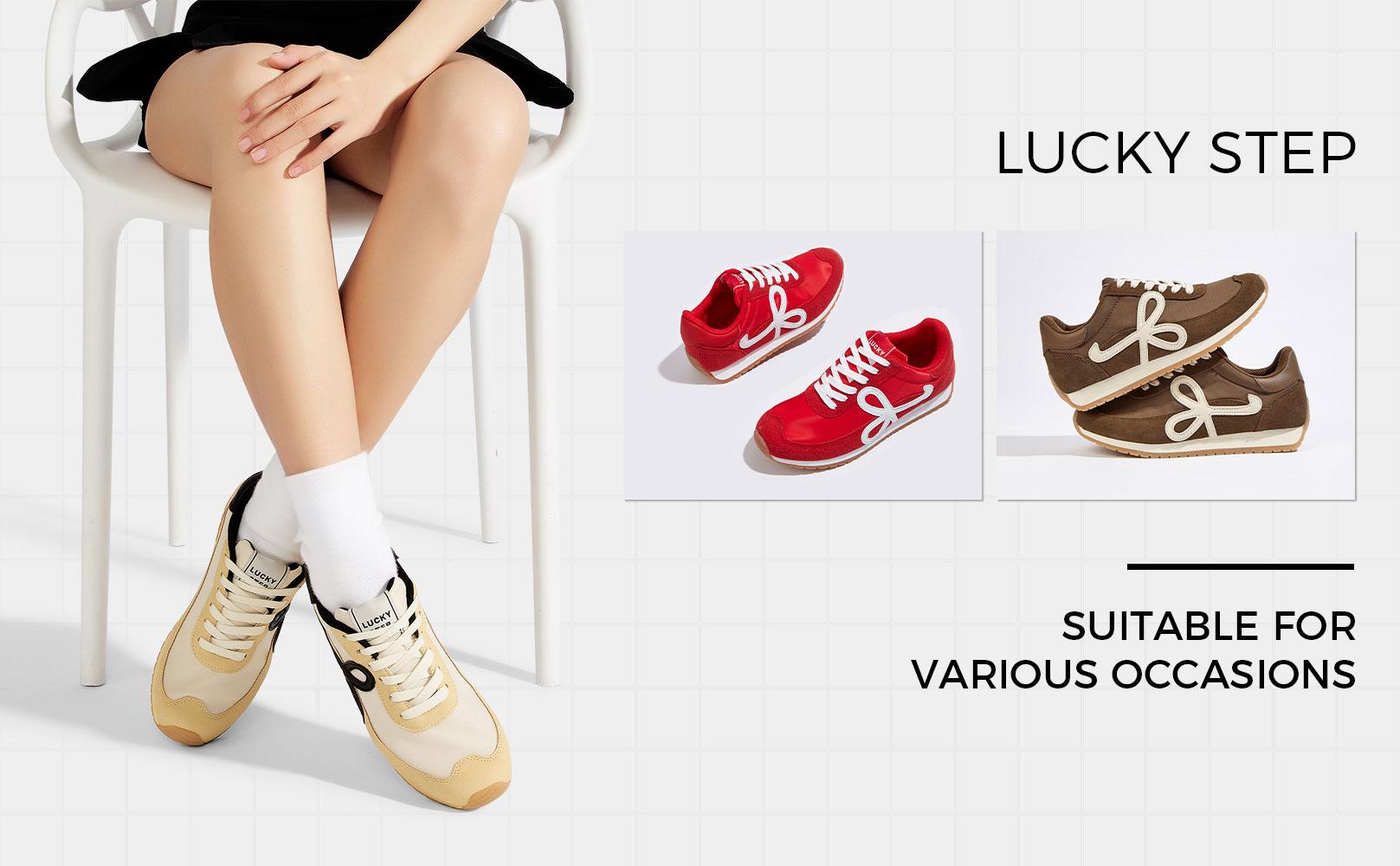 LUCKY STEP Women's Fashion Sneakers Trendy Stylish Low Top Classic Retro Casual Ladies Comfortable Running Walking Shoes with Nylon Suede Upper & Slip Resistant Outsole