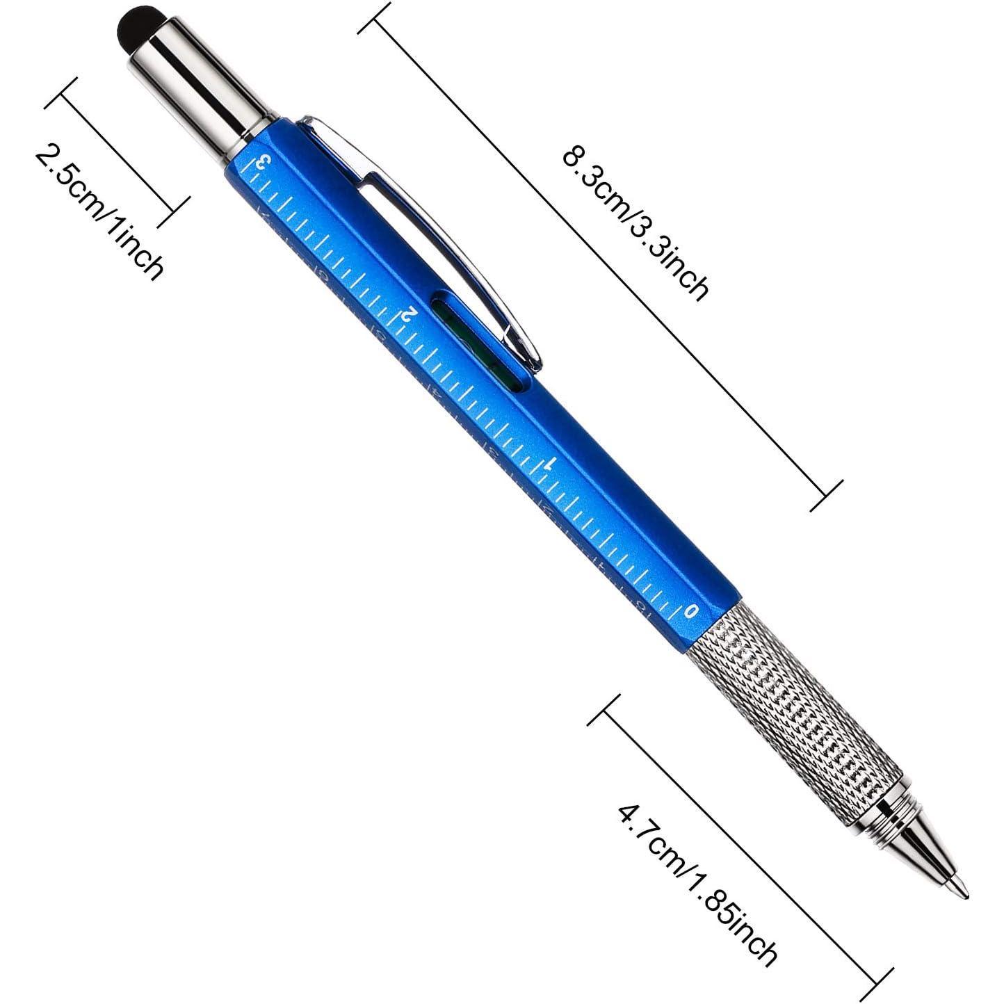 4 count 6 in 1 Multitool Pen Gifts for Men Dad Husband Multi Tool Pen with Level Ruler  Stylu Refills Cool Gadgets Birthday  for Father (Red,Green,Gray,Blue)