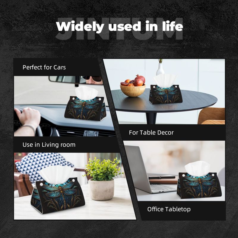 1pcs dragonfly PU leather rectangular tissue box cover, bathroom tissue holder, car tissue holder for bathroom, car, bedroom, Bathroom Accessories