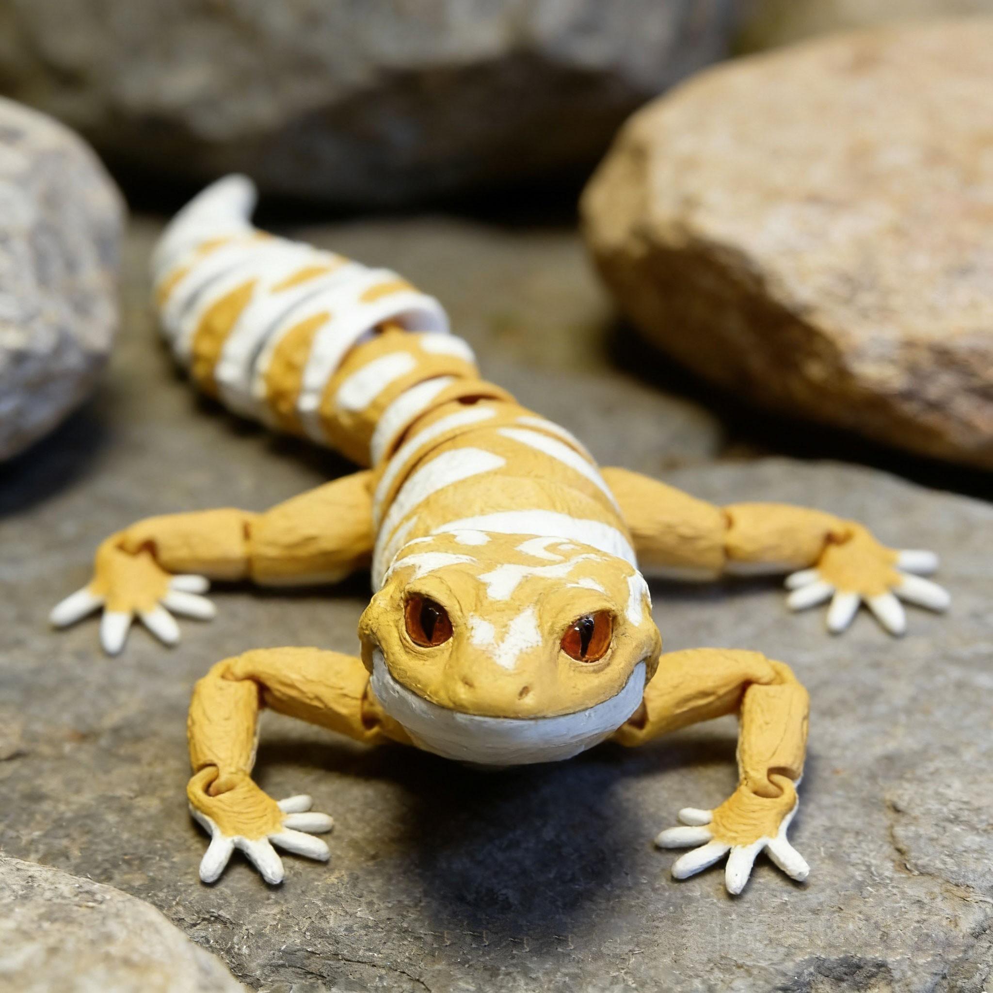 Leopard Print Lizard Figurine, 3D Printed Desktop Art & Collectible, Jointed Handmade Toy, Articulating Miniatures, Realistic Animal Model, Desk Decoration, Collectible Figurines