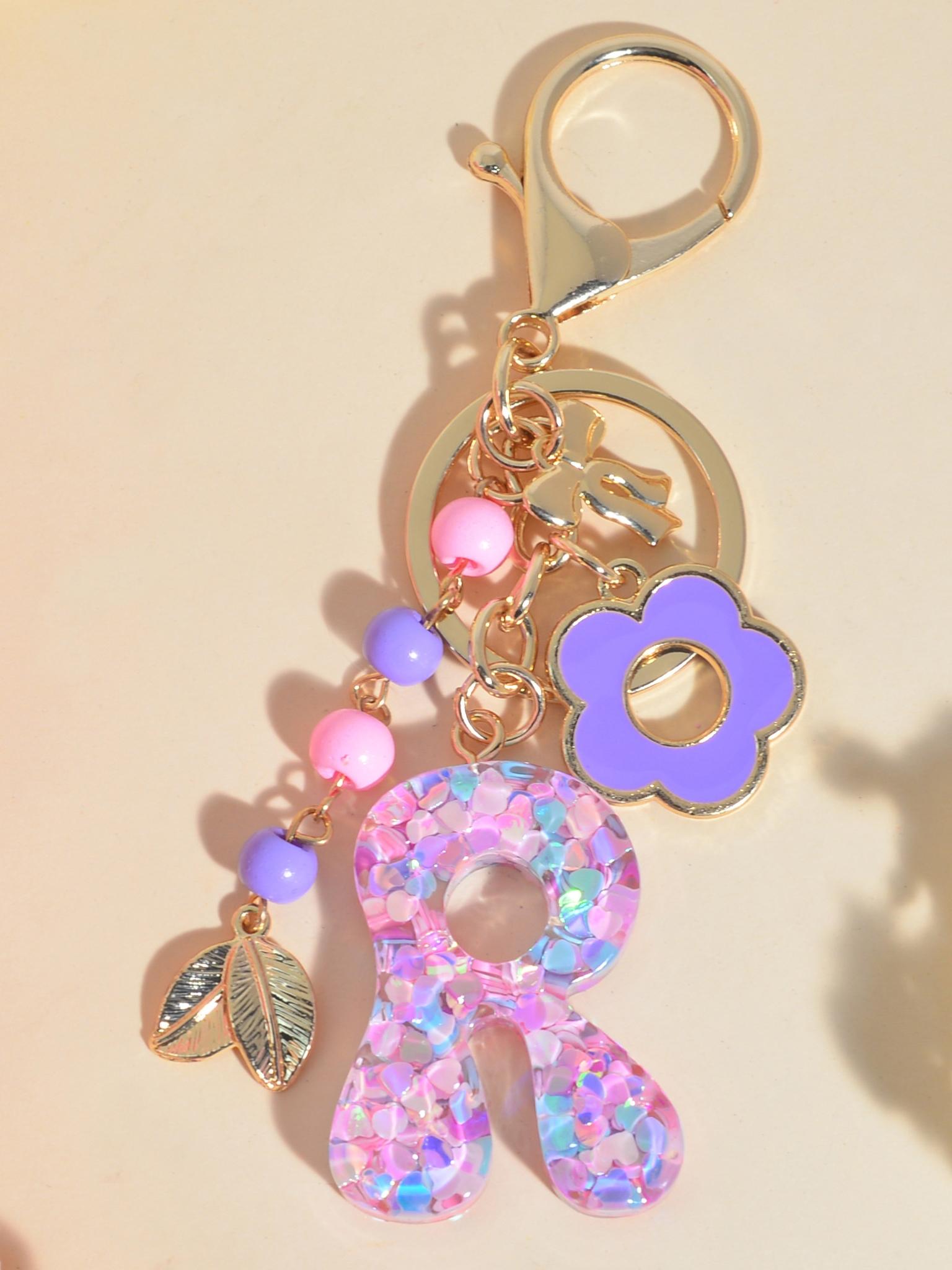 Floral Letter Keychain, Sparkly Tassel Pendant, High-End Unique Design, Birthday Gift for Couples, Student Backpack Charm, Car Key Decor