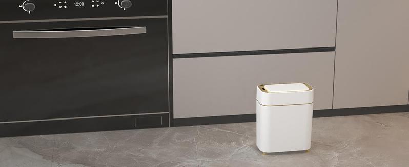 PUKOMC Smart Sensor Trash  can  : Battery-powered, waterproof, and durable. Features wave/knee induction, voiceless opening, and a removable liner for multipurpose use. nordic garbage bin automatic trash bin cleaner