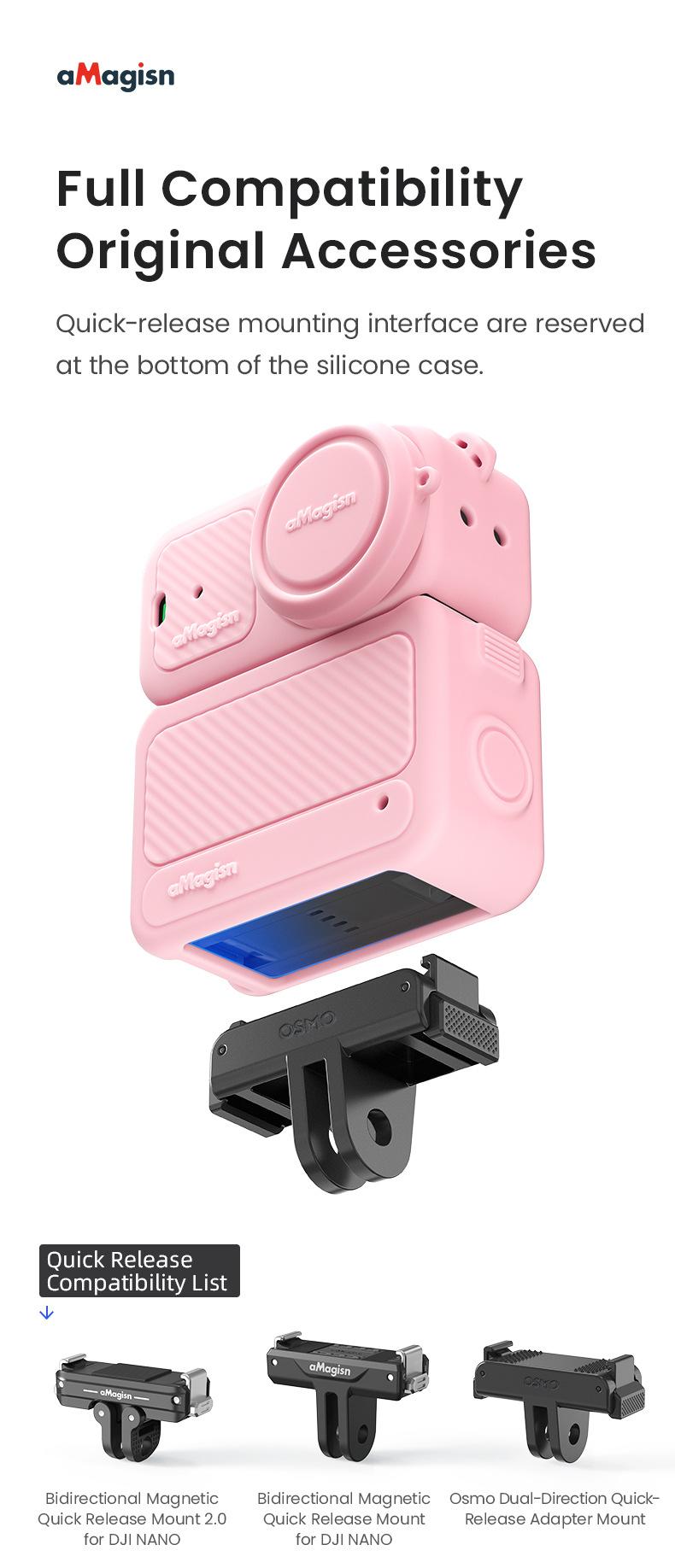 for Osmo Nano Silicone Protective Case, Black/Pink/Grey, Perfect Camera Accessories for Holiday Travel and Outdoor Sport, Camera Screen and Lens Protector | Convenient Installation | Full Protection | Free Lens Cap Anti-Lost Lanyard & Wrist Strap