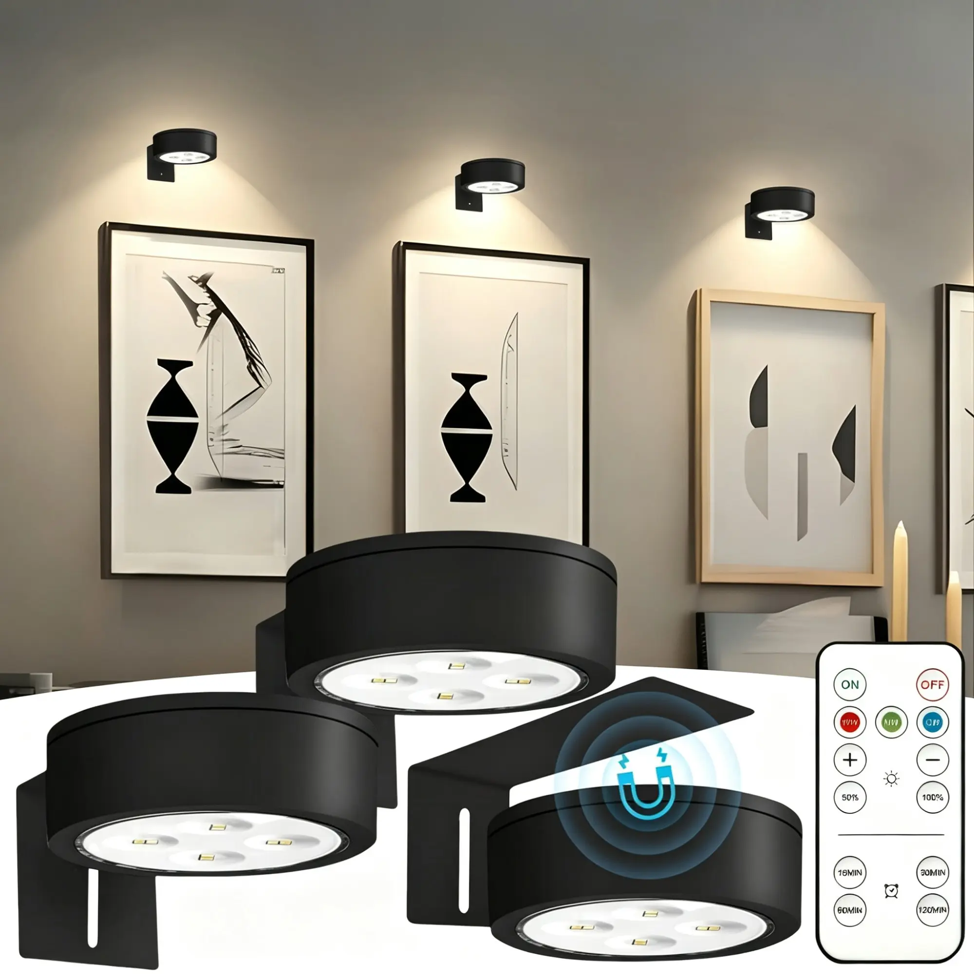 3pcs Battery Powered LED Wall Light With Remote Control, Dimmable Color Temperature, Wireless Wall Lamp Art Lighting,LED Picture Frame Light,Wireless LED Painting Light, Wall Decor Lamp, Night Light, Fairy Light, Led Wall Sconce(Batteries Not Included)