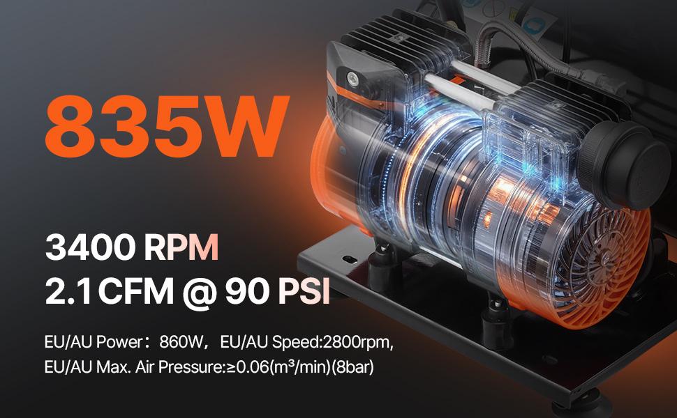 VEVOR Air Compressor, 2 Gallon Steel Tank, 1HP 2.1 CFM 8bar Oil Free Air Compressor Max. 120PSI Pressure, 81dB Ultra Quiet Portable Compressor, for Auto Repair, Tire Inflation, Spray Painting VEVOR Air Compressor, 2 Gallon Steel Tank, 1HP 2.1 CFM 8bar Oil Free Air Compressor Max. 120PSI Pressure, 81dB Ultra Quiet Portable Compressor, for Auto Repair, Tire Inflation, Spray Painting