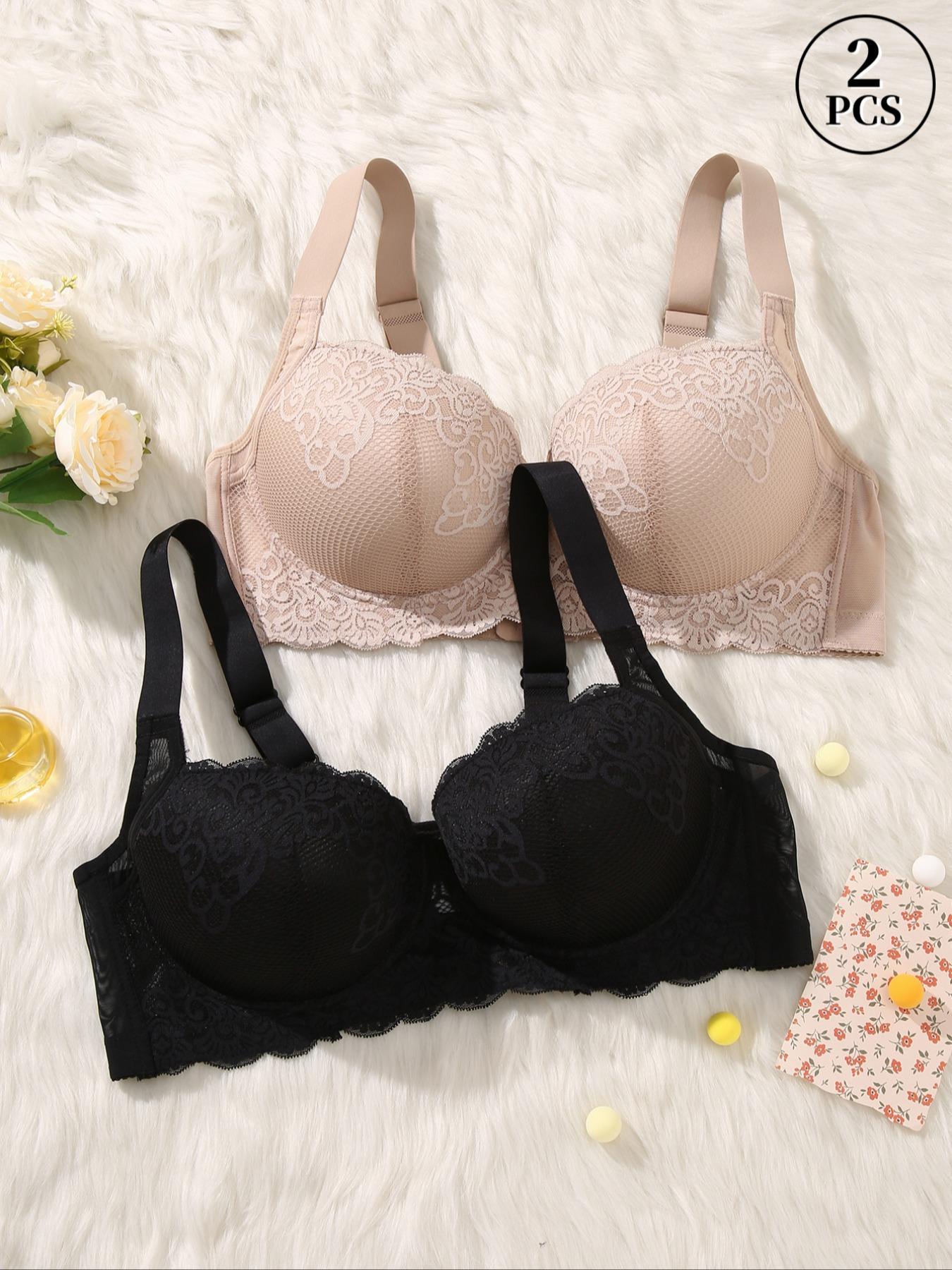 3-Pack Plus Size Bras for Women, Womenswear, Supportive Underwire Full-Coverage Push-Up Lingerie, Underwear, Anti-Sagging Comfortable Casual Sexy Everyday Bra for Daily Wear, Sports and Back to School Outfits