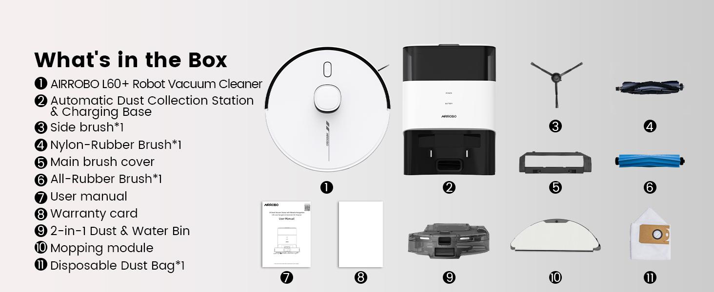 AIRROBO L60+ Self-Empty Robot Vacuum and Mop Cleaner with Ultrasonic Carpet Detection,6000Pa Suction,Laser Obstacle Avoidance,240min Long Runtime