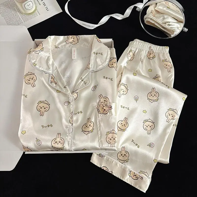 Hachiware Pajamas Set Girl Spring Long Sleeved Home Clothes Schoolgirl Cartoon Sleepwear Fashion Usagi Nightgown Wear 2Pcs
