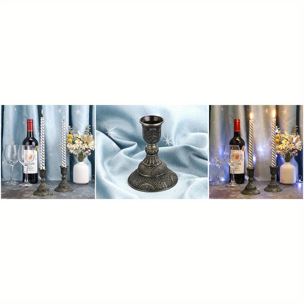 Set of 2 Vintage European Candle Holders - 3.9" Tall Metal Candlesticks with Exquisite Relief Patterns, Red/ Green Bronze/ Gold/ Silver/ Rose Gold Candelabra Table Centerpieces for Wedding Dining Home Decor, Vintage Candle Stand
