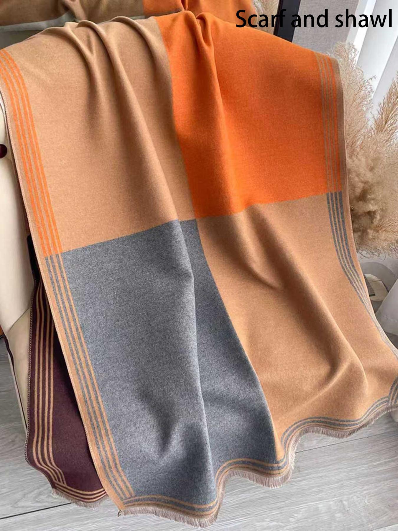 Women's Colorblock Tassel Decor Double Sided Scarf, Casual Soft Warm Shawl for Fall & Winter, Fashion Accessories for Women & Men