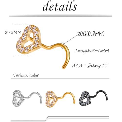 20G Nose Studs for Women 3PCS. Delicate Heart-shaped CZ Nose StudsHypoallergenic 316L Surgical Stainless Steel Piercing Jewelry. ou fter bodyjewelry bat septum Gold Plated Small Hoop Earrings Set Trendy Sterling S faux industrial cartilage tragus earrin 20G Nose Studs for Women 3PCS. Delicate Heart-shaped CZ Nose StudsHypoallergenic 316L Surgical Stainless Steel Piercing Jewelry. ou fter bodyjewelry bat septum Gold Plated Small Hoop Earrings Set Trendy Sterling S faux industrial cartilage tragus earrin