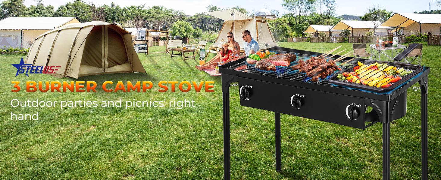 GEEKHOM Camping Stove, 3 Burner Propane Camp Stove w/Detachable Legs, 225,000-BTU Output, 20 PSI Regulator & CSA Certification, 30’’ Outdoor Gas Stove, High Pressure Propane Burner for BBQ (3 Burner) GEEKHOM Camping Stove, 3 Burner Propane Camp Stove w/Detachable Legs, 225,000-BTU Output, 20 PSI Regulator & CSA Certification, 30’’ Outdoor Gas Stove, High Pressure Propane Burner for BBQ (3 Burner)