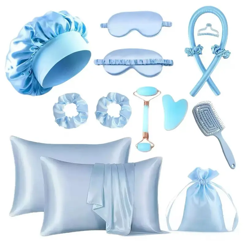 13-Piece Heatless Hair Styling and Sleep Set, Includes Curler, Face Massager, Pillowcase, Vented Comb, and Accessories, Ideal for Holiday Gifting