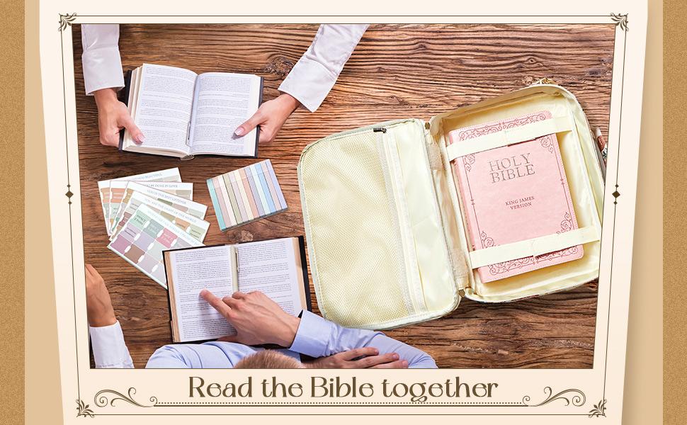 Bible Bag for Women, Floral Bible Bag 12x9x2.5in Large Chenille Letter Bible Cover PU Leather Bible Case with Tabs Colored Pen Highlighters Tote Bag with Shoulder Strap, Bible Journaling Kit Easter Gift for Church Women Girls,Sunday Prayer Supplies