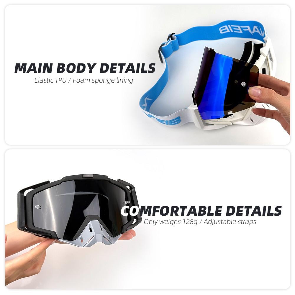 NAFEIB Universal OTG Goggles, Wear over Glasses, Durable, Dust-Proof, Breathable, Adjustable, Ideal for Motorcycle, Skiing, Atvs, Biking