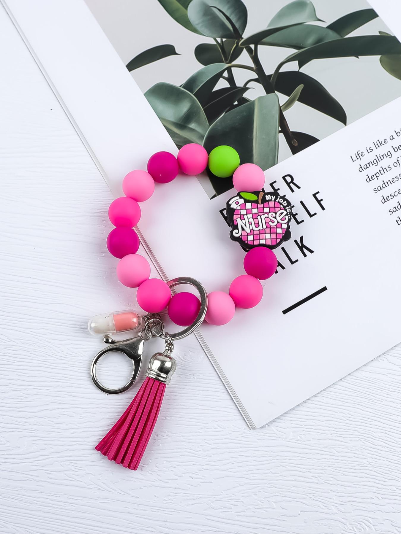 Cute Beaded Design Keychain, Novelty Keychain for Women & Men, Stylish Keychain, Fashion Accessories for Daily Bag, Key Decor, Thoughtful Gifts for Healthcare Workers, Handmade Keychain