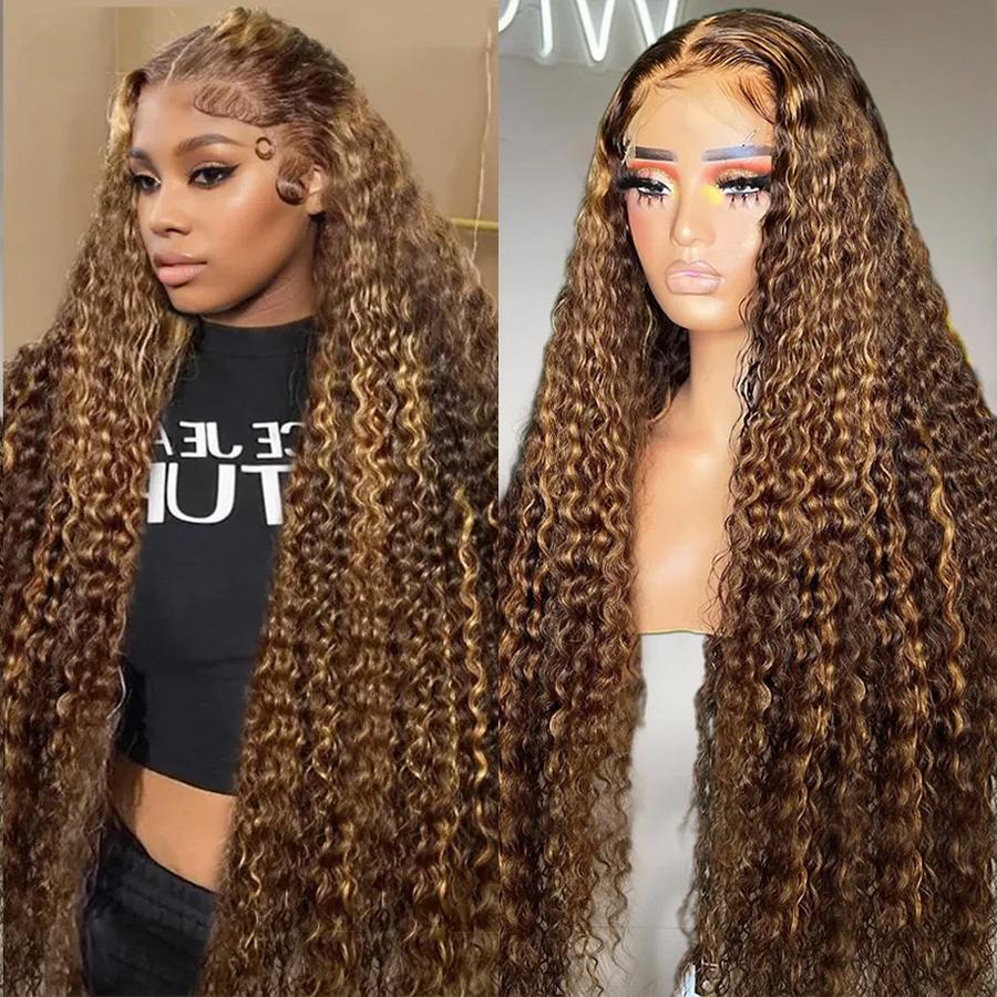 Pizazz Hair 4/30 Highlight Ombre Lace Front Wig Human Hair 13x5/13x6 Deep Wave Honey Blonde Pre Plucked HD Transparent Lace Frontal Wigs 220% Density Deep Wave Wigs