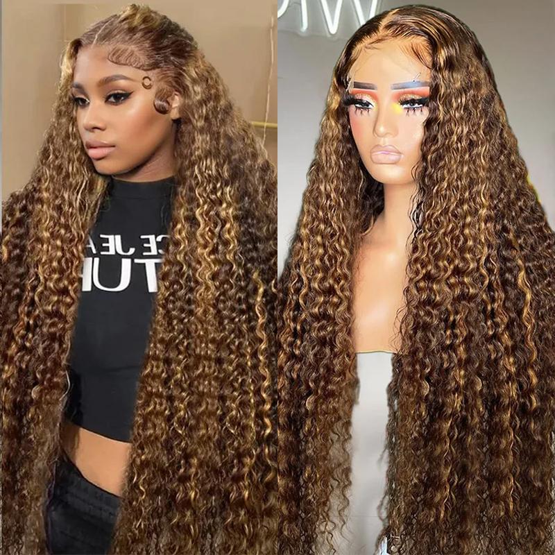 Pizazz Hair 4/30 Highlight Ombre Lace Front Wig Human Hair 13x5/13x6 Deep Wave Honey Blonde Pre Plucked HD Transparent Lace Frontal Wigs 220% Density Deep Wave Wigs