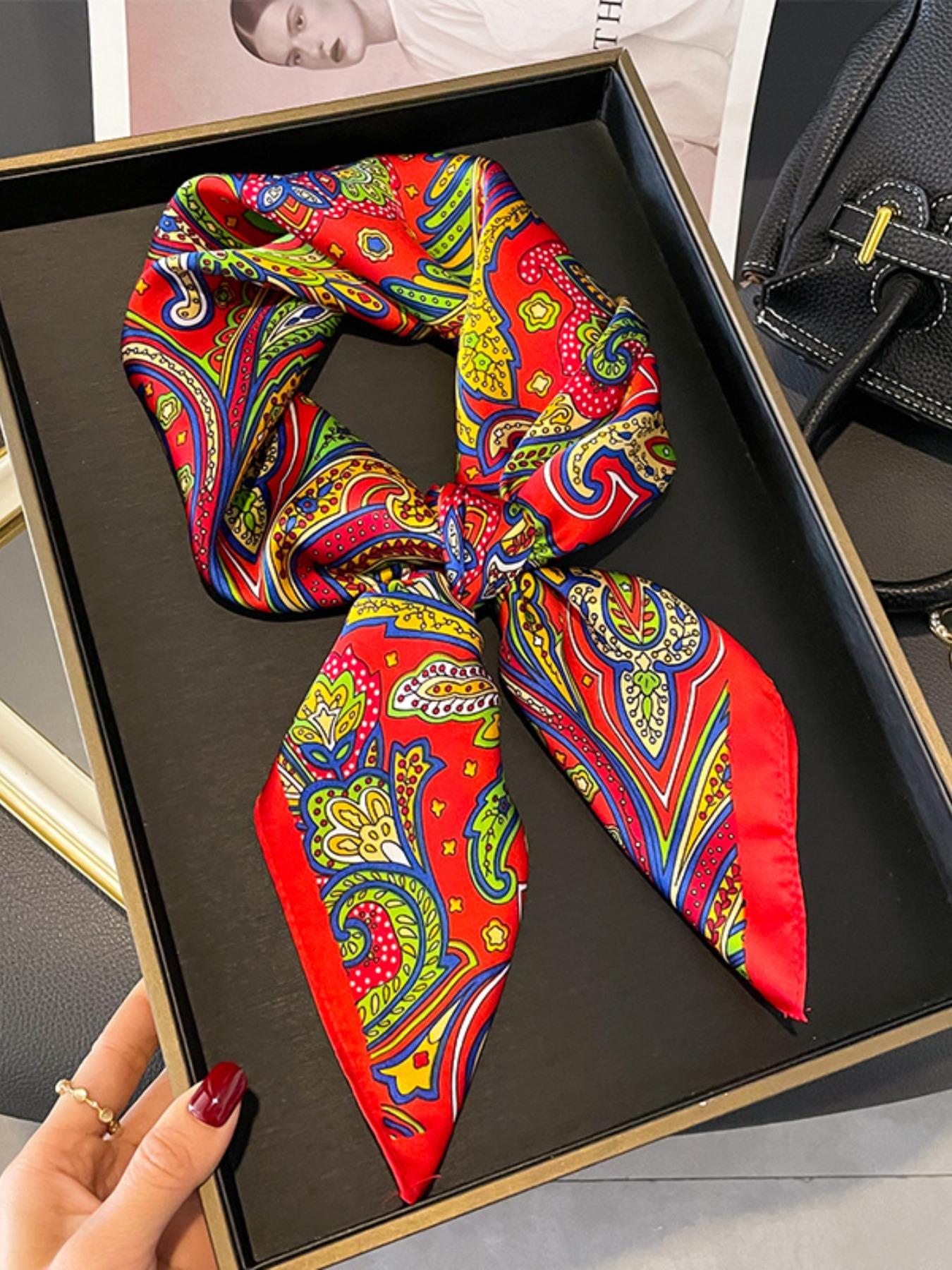 Women's Paisley Print Scarf, 27.6 Inches Square, Boho Style Headband, Accessory for All Seasons, Perfect Holiday Gift