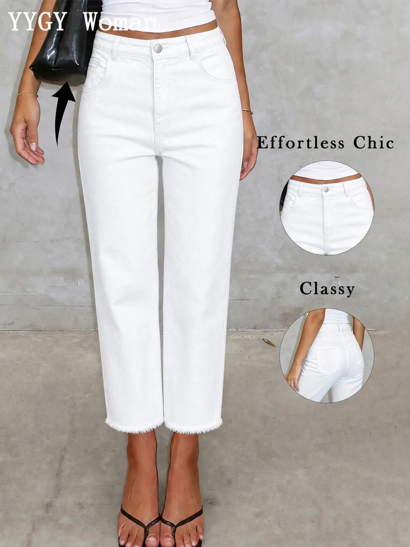 Mid-Waist Straight Leg Jeans, Simple Frayed Edge Design, Frayed Hem, Women's Casual Denim Jeans, Daily Wear Everyday, Fashionable Long/regular Length, Pants