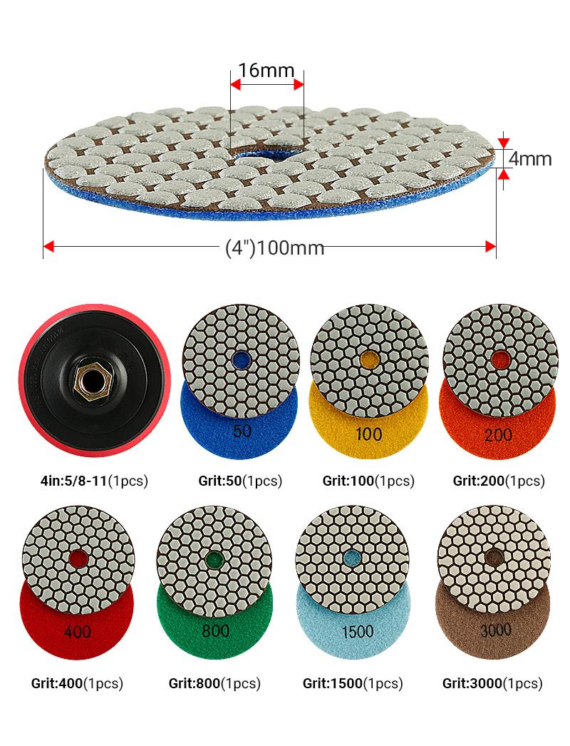 8pcs Diamond Dry Grinding Pads Stone Polishing Pads Marble Granite Renovation Tile Trimming Angle Grinding Pads Diamond Polishing Diamond Polishing Tool