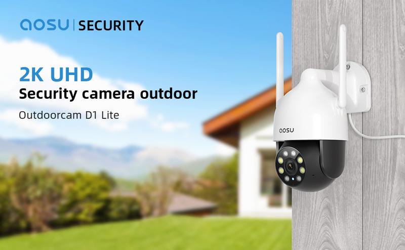 AOSU 2K Security Cameras Outdoor/Home, 360°Pan-Tilt View Timed Cruise 2.4G WiFi Security Camera with Motion Tracking, Spotlight & Siren, 2-Way Audio, Full Color Night Vision, Waterproof