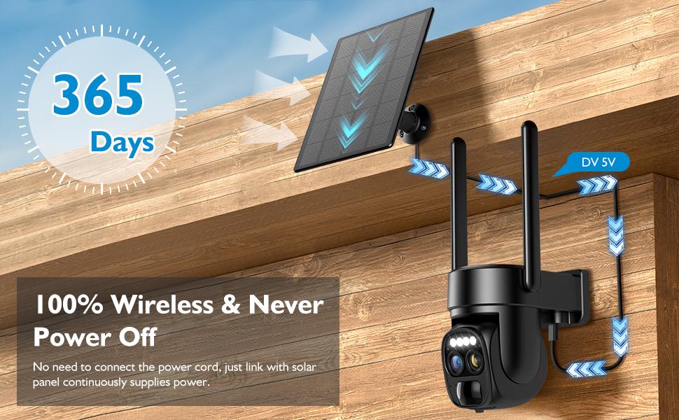 Hawkray 4 PC-Pannel Solar-Powered Wireless Outdoor Security Camera, Dual Lens, Dual Viewing Angle, 10x Zoom, 2K Resolution, 3MP, 360° Pan/Tilt, 2.4 and 5G WiFi, Battery-Powered Camera, Spotlight, Alarm, PIR Motion Detection