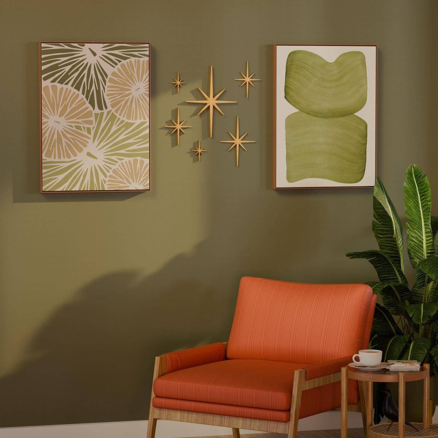 Mini Elongated Mid Century Modern Starburst Wall Decor Set of 6, Indoor ...