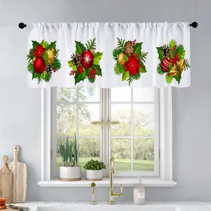 1pc Christmas and New Year printed kitchen curtains Christmas decorations with red and gold curtains valance window treatment living room bedroom home decor 54 x 18 inch
