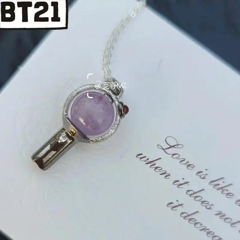 New BT21 Crystal Metal Army Stick Necklace - Unisex Letter Shape Stick Form Collarbone Chain, Creative Fashionable Everyday Use Fan Support Birthday Gift