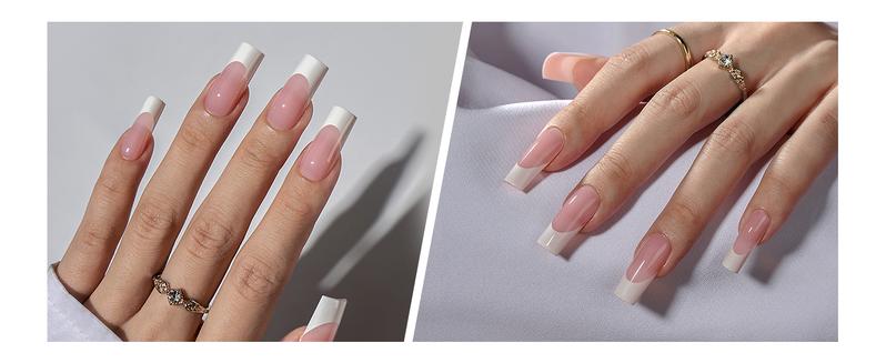 BTArtboxnails XCOATTIPS French Tips - 150pcs Pink Press On Nails Square or Almond or Coffin, Pink Long Fake Nails, Soak Off Soft Gel Acrylic Nail Extensions Outdoorfun Beauty Products