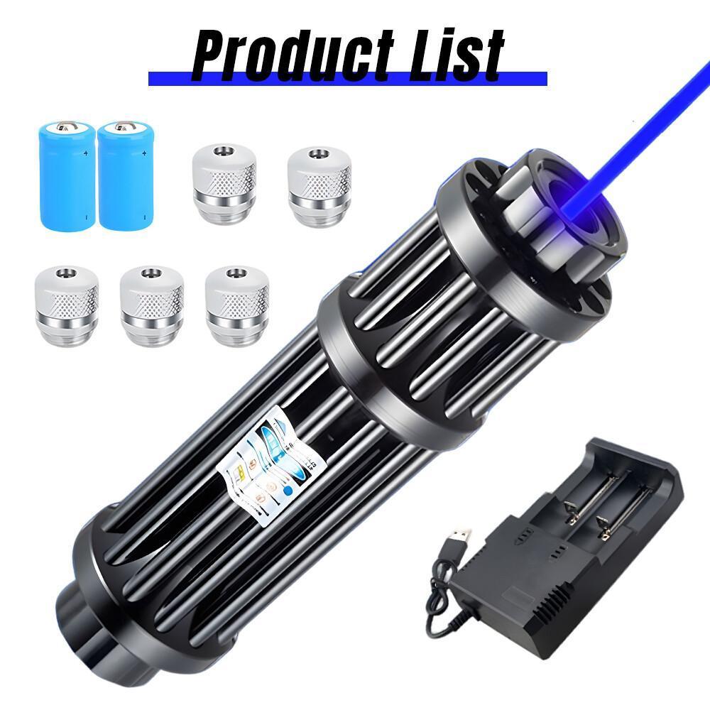 【Back To School Gift】Portable Rechargeable Blue Laser Pointer Pen, Unisex Metal Handheld Outdoor Light with 5 Pattern Heads, Battery Charger for Teachers, Tools and Gadgets Cool Gadgets