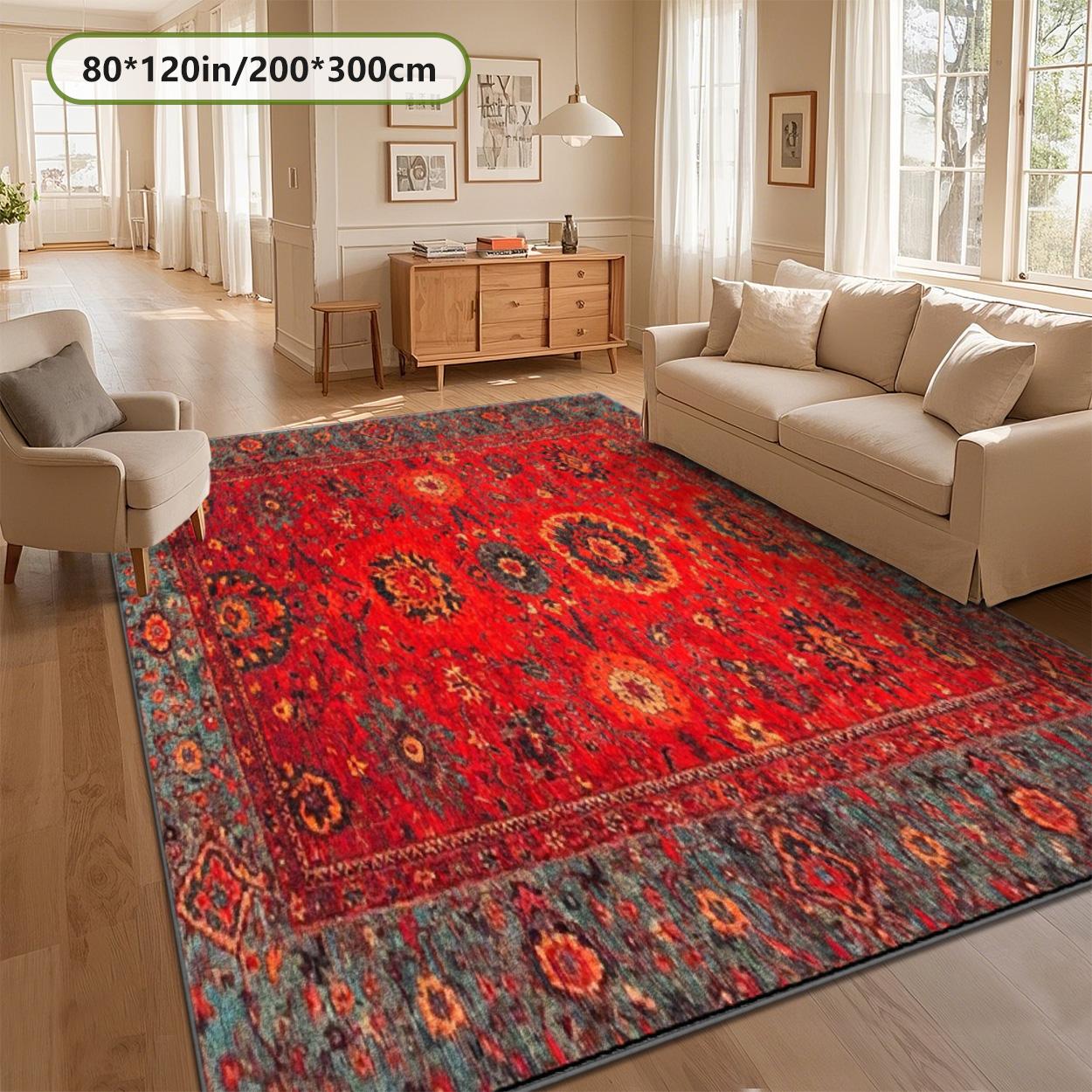 Traditional Red 4'x6' Washable Non-Slip Area Rug for Living Room, Rugs for Living Room with Local Delivery