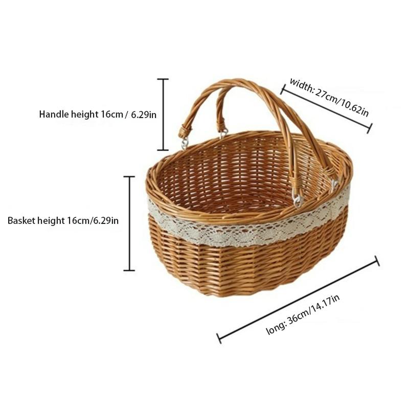 Handmade Bamboo Storage Basket, Multi-Purpose Organizer, Floral Bottom Design, Rural Style, Perfect for Bouquets and Picnics